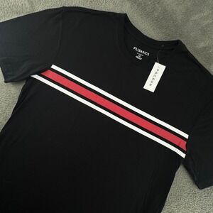 PacSun PS/Basics Mens Large Black Red White Chest Stripe T-Shirt 548046 NEW